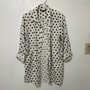 For Cynthia Womens Polka Dot Button Down Shirt Jacket White Black Longline